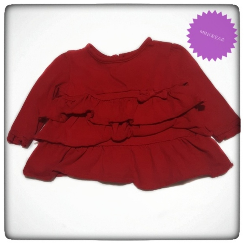 Baby Girls Red Ruffle LongSleeve Tee with Bow-6-9M